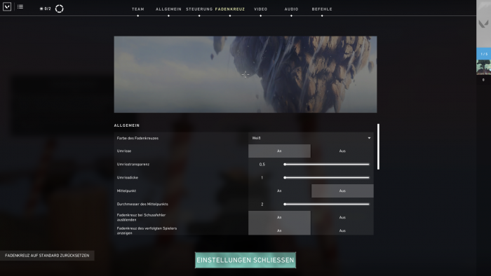 Auch beim Fadenkreuz kann der Spieler eigene Präferenzen festlegen. (Bild: Riot Games/Screenshot: Golem.de)